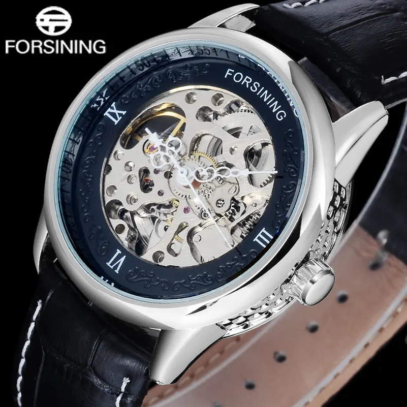 2017 Forsining Роскошные брендовые полые Гравированные черные золотые кожаные