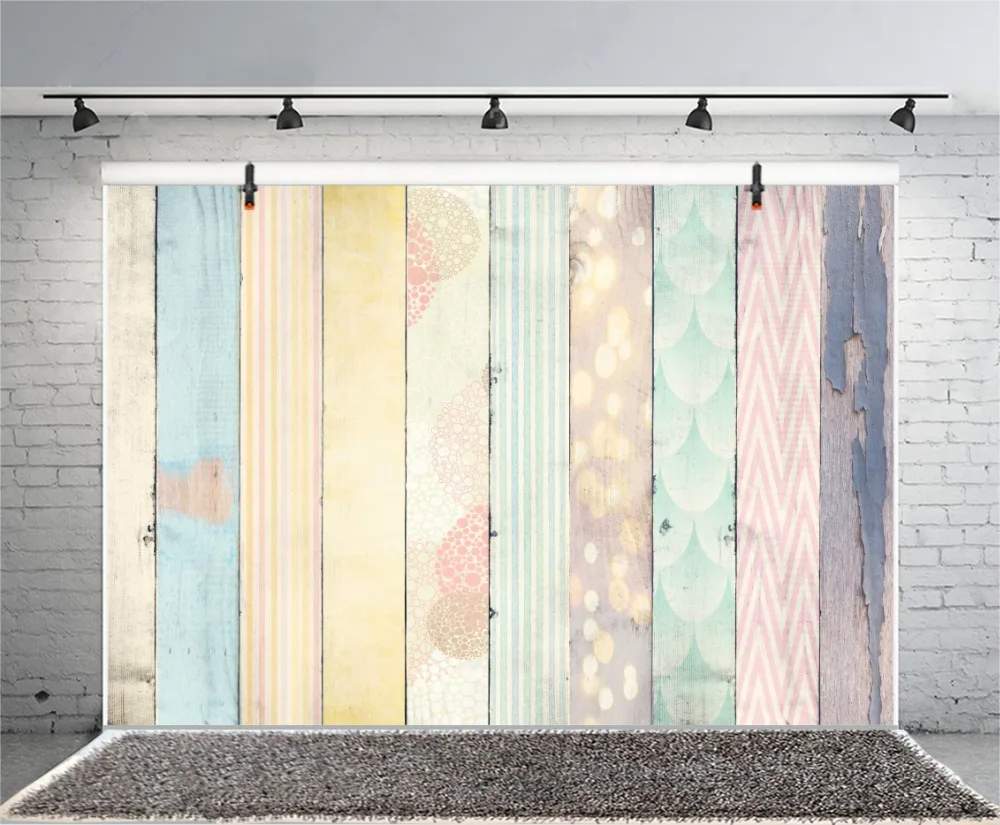 Laeacco Colorful Planks Wooden Board Pet Doll Texture Portrait Photography Backgrounds Photographic Backdrops For Photo Studio |