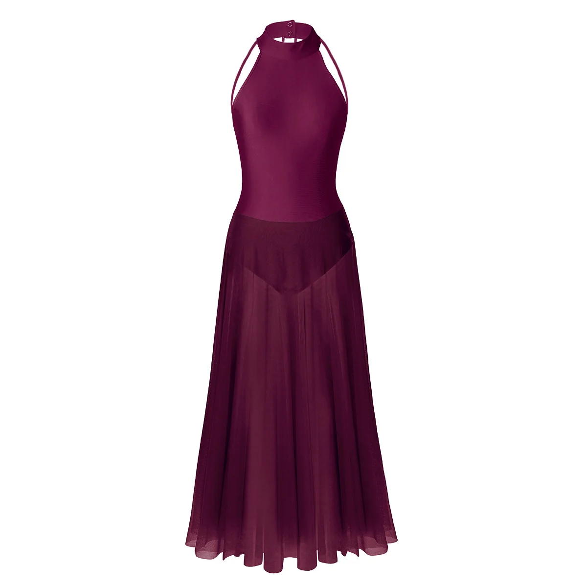 TiaoBug Women Sleeveless Mesh Stage Lyrical Dance Costumes Adult Ballet Tutu Gymnastics Leotard Solid Color Long Dress |