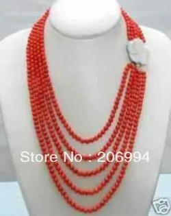 Ожерелье с подлинными красными коралловыми бусинами и застежкой в виде ракушек