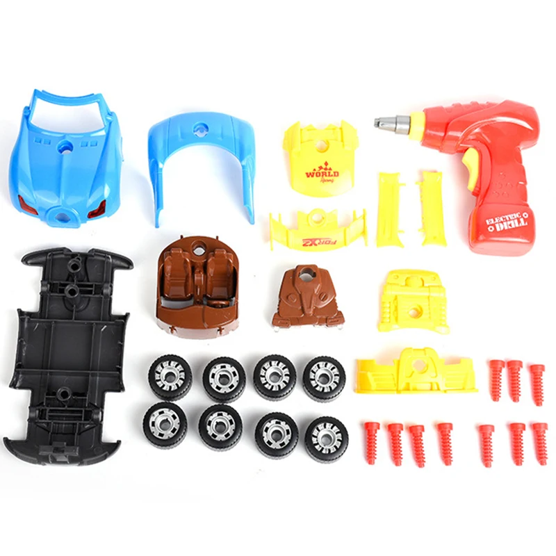

DIY Disassembly Tools Small Car 2-in-1 Model Change Assemble racing cartoon sports car With Electric Drill Toys For Children