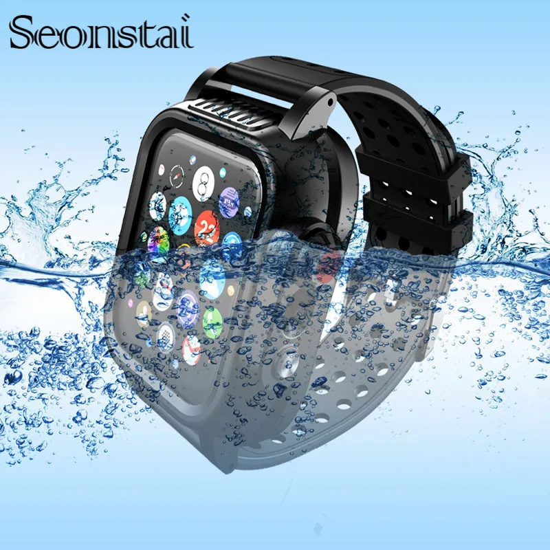 Водонепроницаемый чехол IP68 ДЛЯ Apple iWatch4, 44 мм, 40 мм, ударопрочный чехол для часов из поликарбоната + резиновый ремешок для часов iWatch3, 38 мм, 42 мм