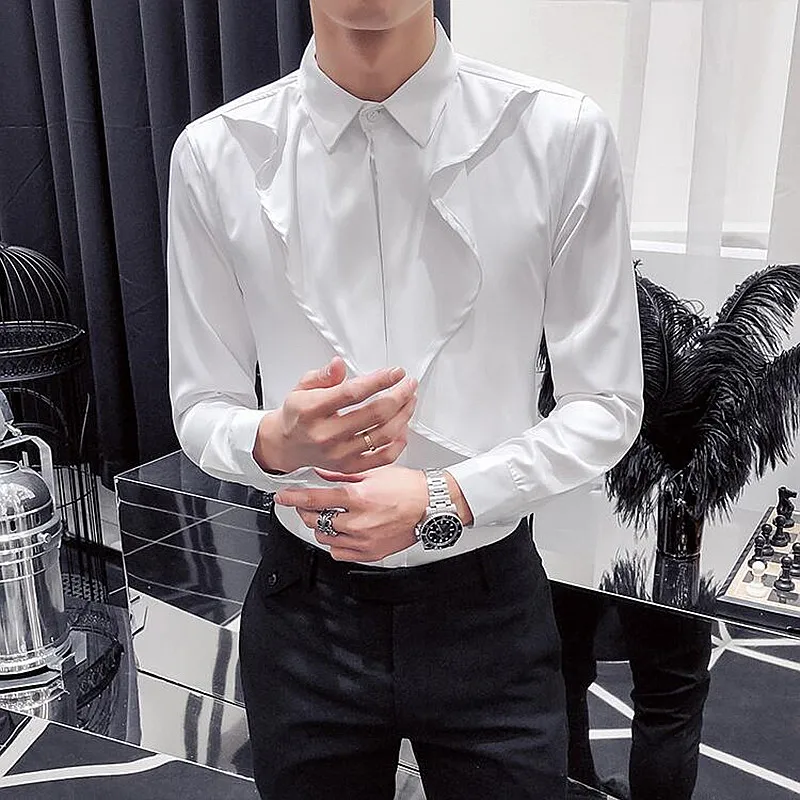 Мужская рубашка в стиле ретро Camisa Masculina повседневная приталенная с длинным