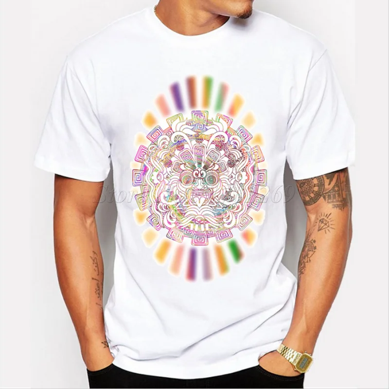 Новая дизайнерская красочная неоновая Мужская футболка Aztec с принтом