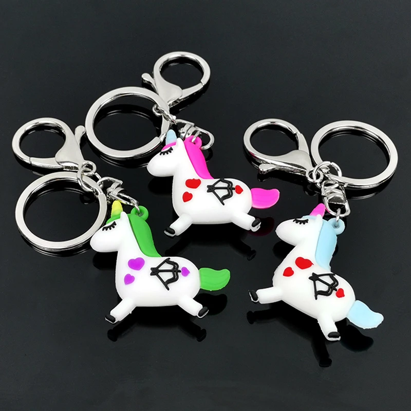 Novel Cartoon Colorful Cute Unicorn Pendant Keychain Animal Rubber Horse For Couple Keyring Women Girl Gift Key Chain Jewelry | Украшения и