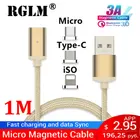 Магнитный кабель RGLM USB Type-C, Micro USB, 1 м, для iPhone, Xiaomi, mi9, 8, мобильный телефон