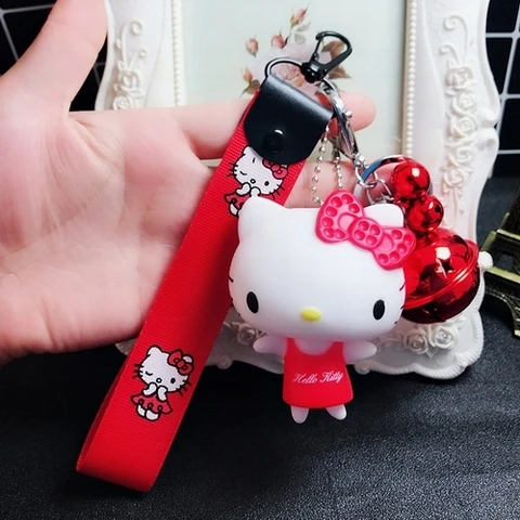 7 Милый мультяшный брелок hello kitty из кроличьего меха с помпонами и помпонами, брелок для женщин с кожаным ремешком и металлическим кольцом для ключей, брелок для автомобильных сумок D118 - Цвет: 7