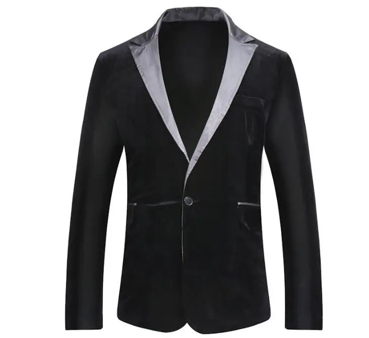 

Men's Autumn Winter Velvet Wine Red Fashion Leisure Suit Jacket Wedding Groom Singer Slim Fit Blazer