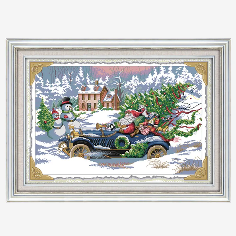 

Everlasting Love Roadster Santa Ecological Cotton Chinese Cross Stitch Kits 11CT Printed DIY Gift New Year Decorations For Home