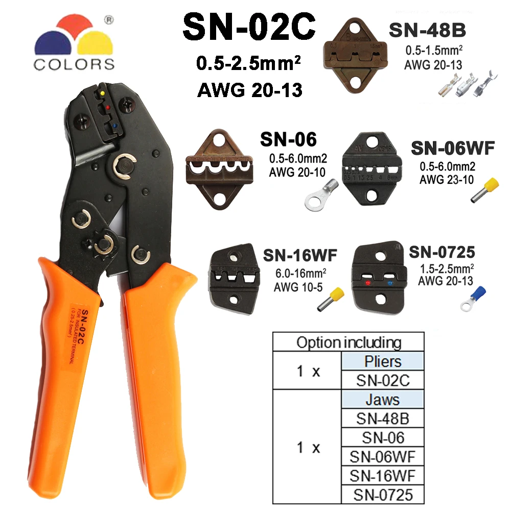 SN-02C 5Jaws Обжимные Клещи Инструменты SN-48B для TAB 2,8 4,8 6,3/C3 XH2.54 3,96 штекером с использованием трубки insuated терминалы Электрический зажим мультиинструмент 28B комплект - Цвет: SN-02C 5Jaws