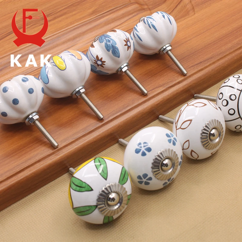 Ручная роспись KAK 40 мм керамические ручки для шкафа в виде тыквы с основанием