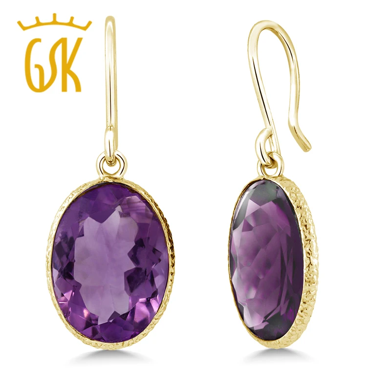 GemStoneKing 14x10 Овальный Shape10.00 Ct натуральный аметист позолоченные серебряные Висячие