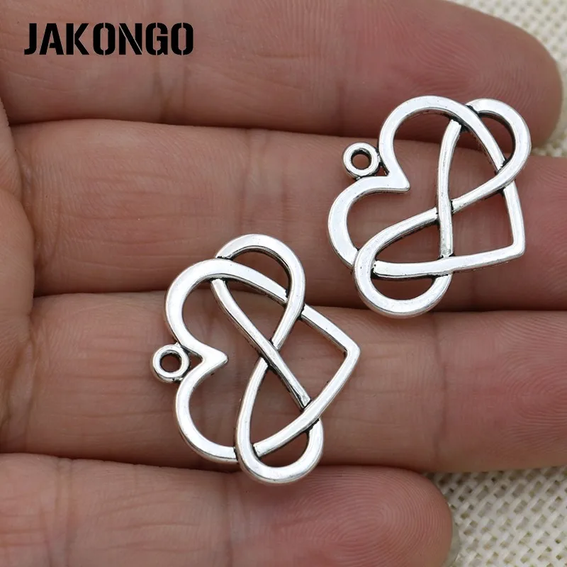JAKONGO антикварные посеребренные бесконечные сердца любовь шармы для изготовления