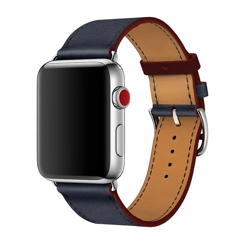 Новейший кожаный ремешок для Apple Watch Series 4, один тур, Ремешки для наручных часов из натуральной кожи для Apple Series 1, 2, 3 herm, ремешок 40 мм, 44 мм - Цвет ремешка: Blue with logo