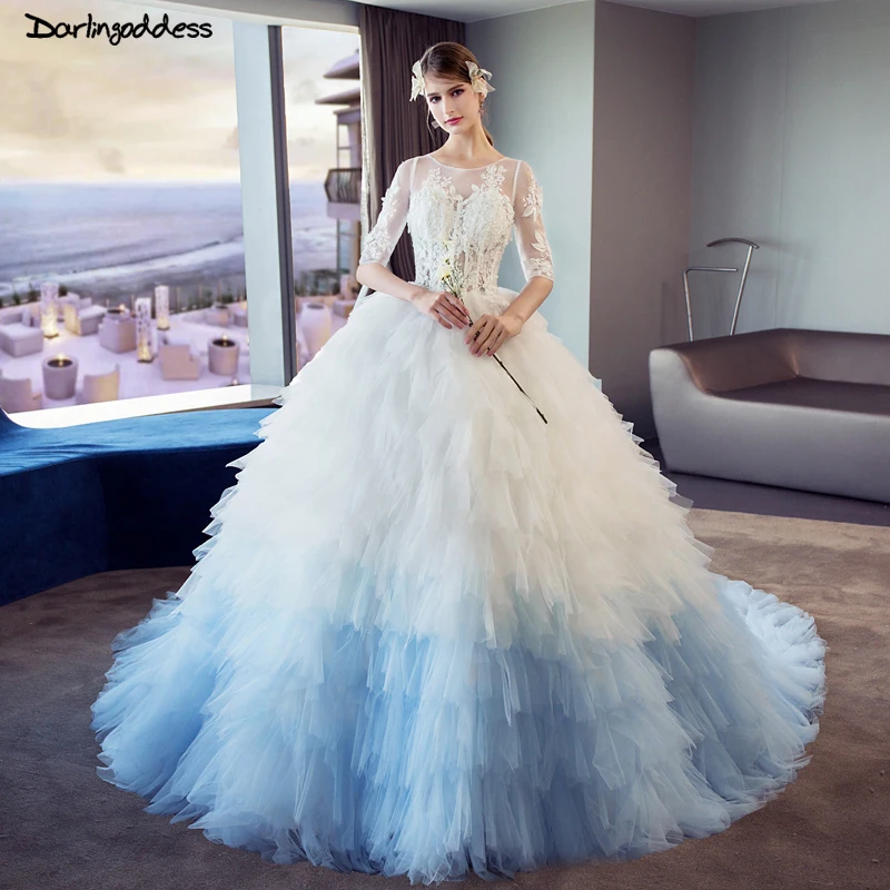 Luxury Ball Gown Wedding Dress Dubai Sexy Illusion Puffy Gowns Half Sleeves Colorful Royal Train Princess | Свадьбы и торжества