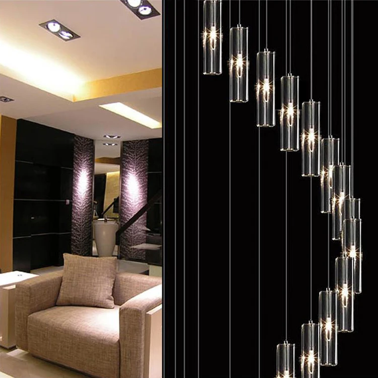 売る Ledシャンデリア照明階段ダブルスパイラルシャンデリア現代のシャンデリアロング階段シャンデリアはしご光