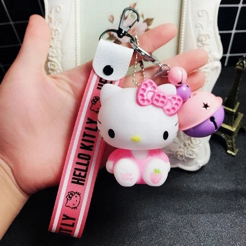 8 Милый мультяшный брелок hello kitty из кроличьего меха с помпонами и помпонами, брелок для женщин с кожаным ремешком и металлическим кольцом для ключей, брелок для автомобильных сумок D118 - Цвет: 8