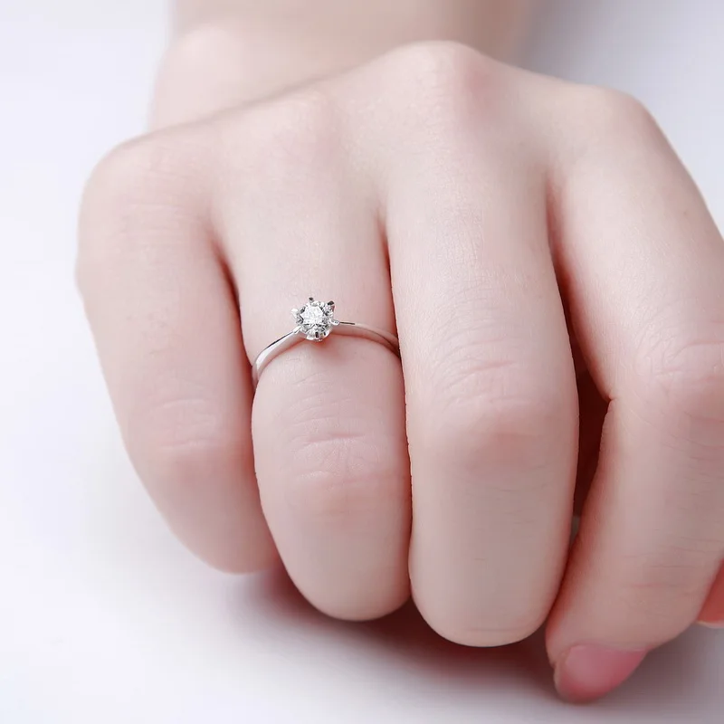 

3.5mm 0.15carat Real Natural Diamond Engagement Ring For Women 14K White Gold 6-Prongs Setting