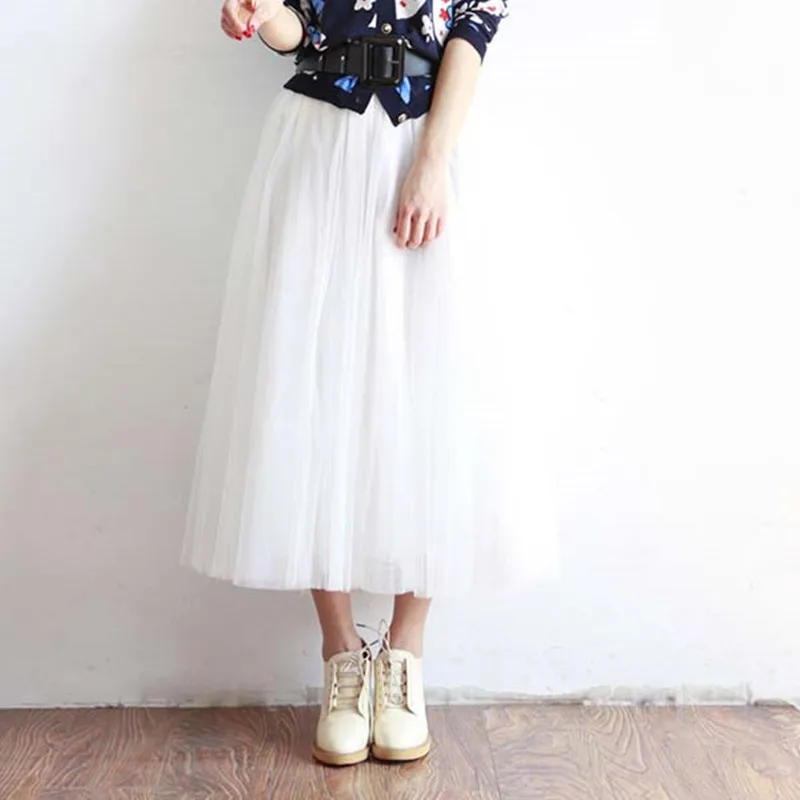 Женская длинная фатиновая юбка плиссированная пачка средней длины с высокой