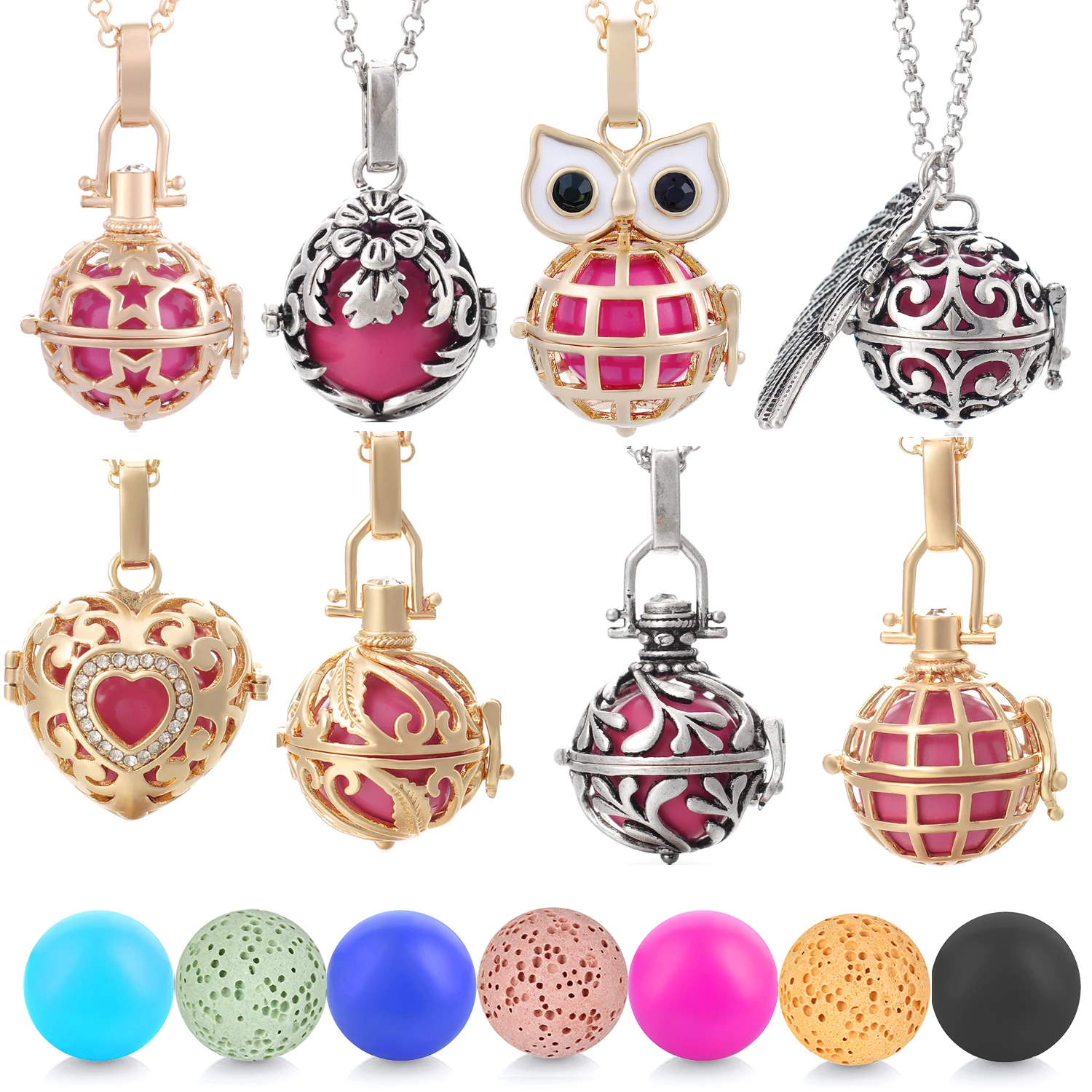 

Vocheng Vintage Pregnancy Ball Angel Locket Open Pendant Necklace for Aroma Essential oil Diffuser Jewelry Women Gift VA-021