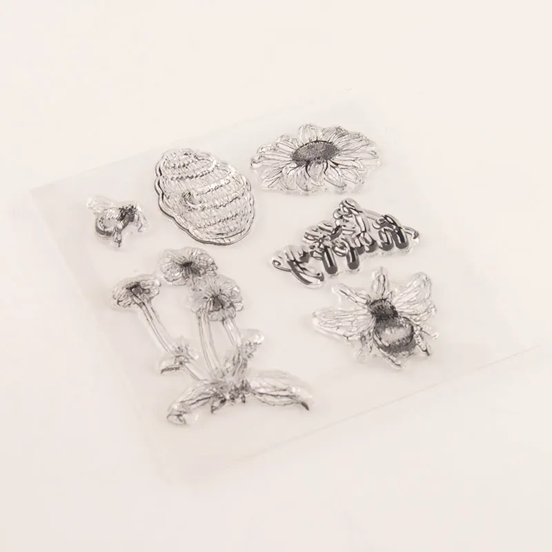 

New Bee Honeycomb Flowers Transparent Clear Stamps Silicone Seal for DIY Scrapbooking Card Making Photo Album Decoration Crafts