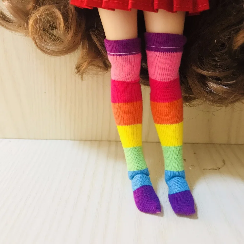 

1 Pair Cute Rainbow Stockings for Blyth azone 1/6 bjd Dolls Accessories Rainbow Socks