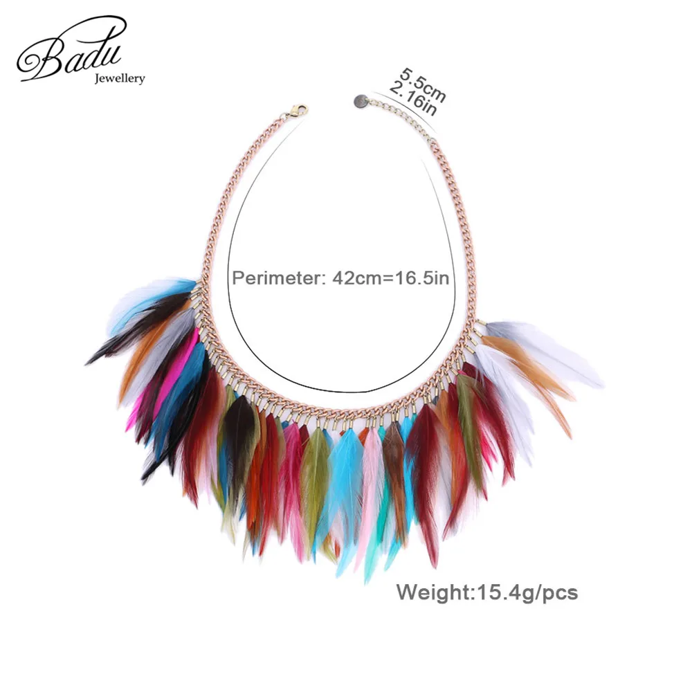 

Badu Short Chain Necklace for Party Women Colorful Rooster Feather Collar Choker Rose Gold Chain Necklaces Halloween Wholesale