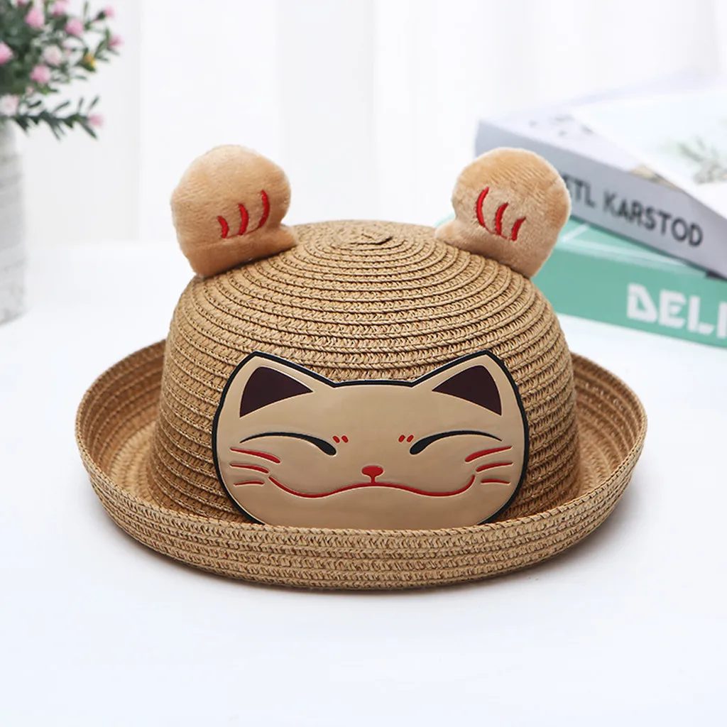 Соломенная шляпа для детей с изображением из мультфильма Lucky Cat летняя украшением
