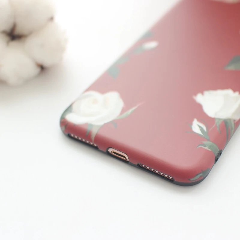 Чехол для мобильного телефона PGSD Retro вино-красный белые розы для iPhone XS MAX XR Apple 7/8Plus 6S, мягкий силиконовый чехол защищает заднюю крышку.