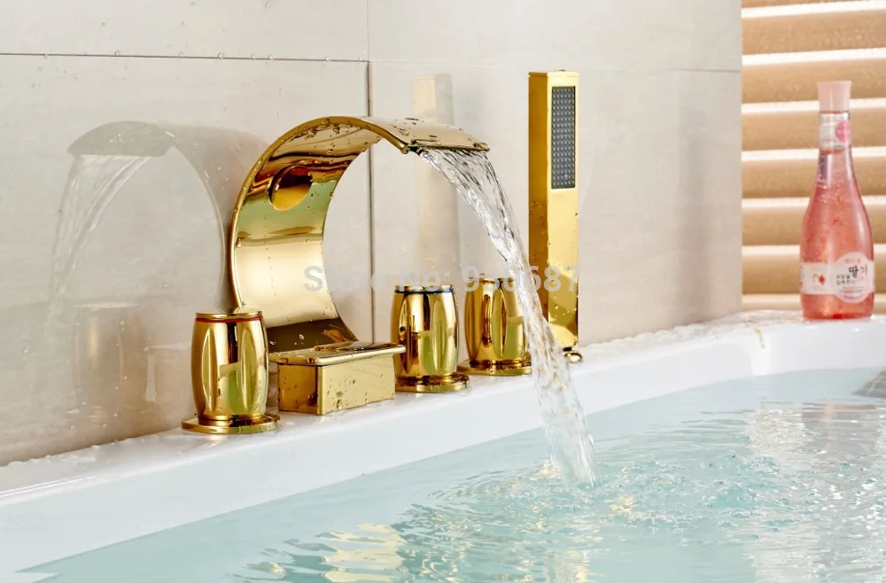 5 шт. золотой кран для ванной с тремя ручками крепления на палубе смеситель|faucet