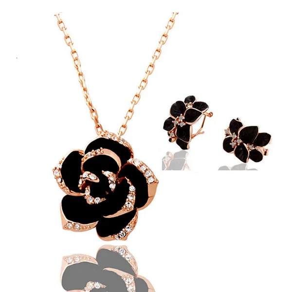 Женский ювелирный комплект из колье серёг и кольца с камелией|brand jewelry sets|designer