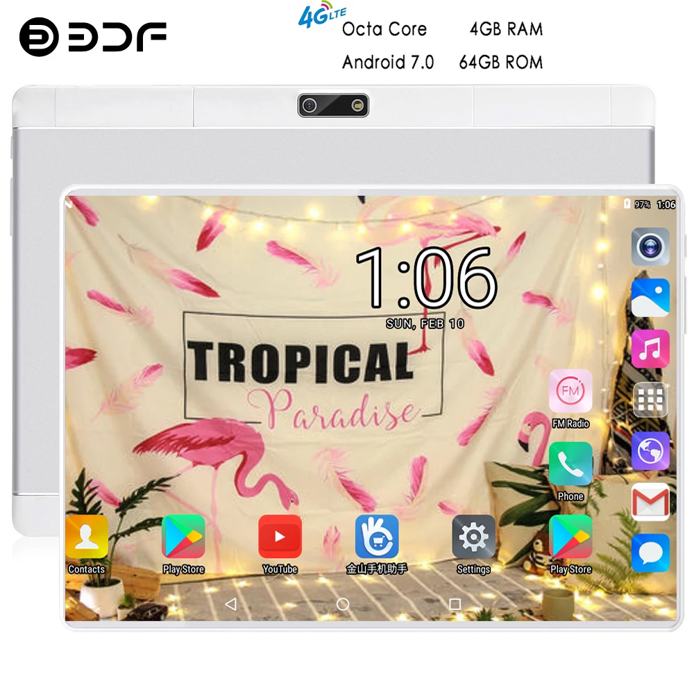 Русский склад корабль BDF 10 дюймов Android 7,0 планшетный ПК 4 ГБ ОЗУ+ 64 Гб ПЗУ Мобильный Телефон Вызов Восьмиядерный WiFi FM ips 4G планшеты ПК