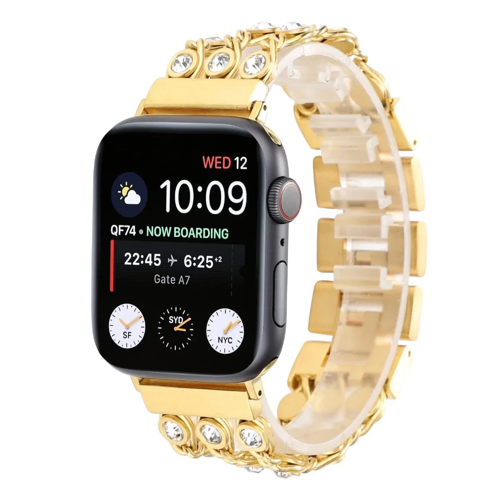 Хрустальные стразы ремешок из нержавеющей стали для Apple Watch Series 4 3 2 модный iwatch