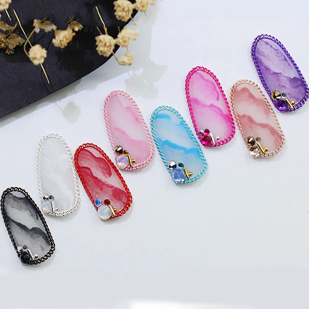 Стикеры 3d на ногти nail art цветная цепь для ногтей плоская металлическая
