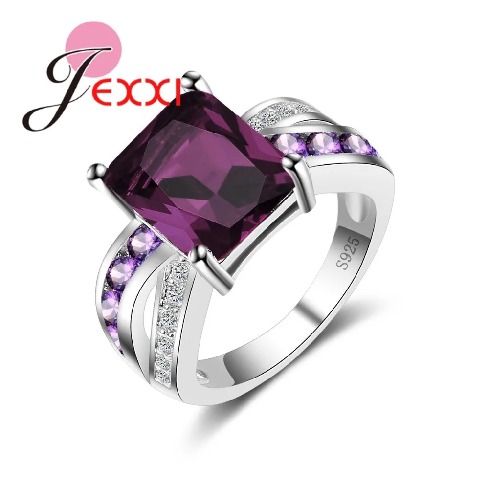 Женское кольцо из серебра 925 пробы с темно фиолетовым фианитом|cz wedding ring|wedding rings for