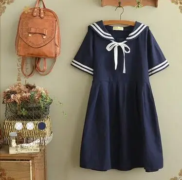 02 navy Mori, женское японское летнее платье, милый стиль, для девочек, милые платья в морском стиле, милое платье с коротким рукавом, матросское платье - Цвет: 02 navy