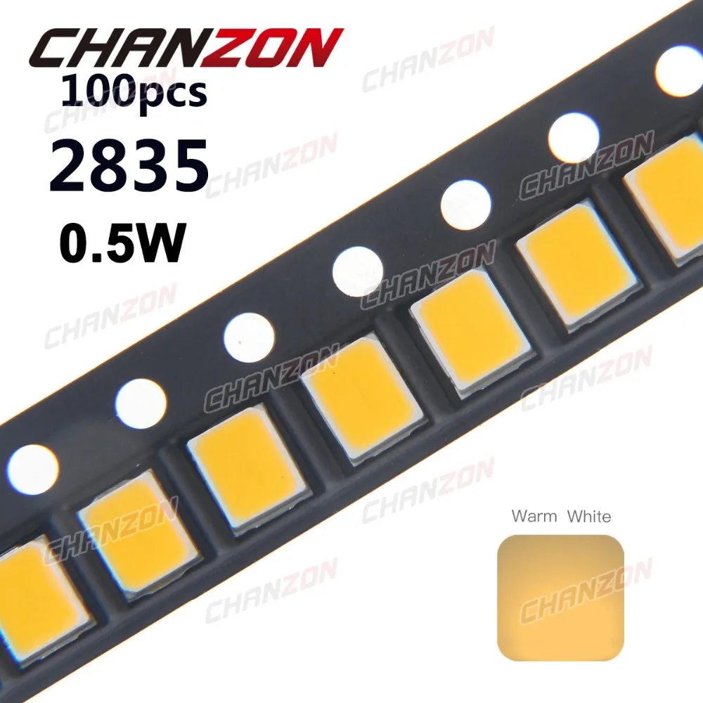 Светодиодный чип SMD 2835 100 шт. теплый белый светодиодный 0 5 Вт 3 в 150 мА 50 55 лм Ультра