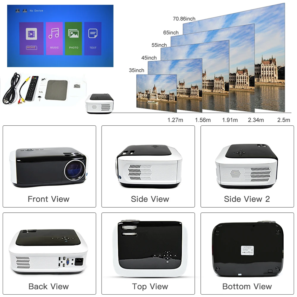 Видеопроектор светодиодный HD 720 p 3500 люмен Everycom BL68 Портативный мультимедиа Projecteur