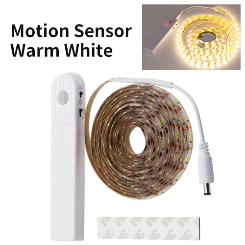 With Motion Sensor Светодиодная лампа с датчиком движения, беспроводная, 1 м, 2 м, 3 м, USB, Светодиодная лента, светильник для рождественских праздников, кровати, шкафа, лестницы, двери, ночной Светильник - Испускаемый цвет: With Motion Sensor