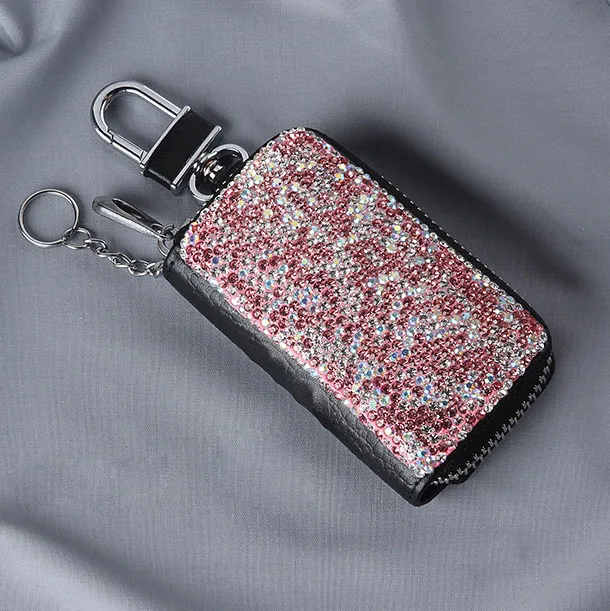 car key case Розовые хрустальные Чехлы рулевого колеса автомобиля для девочек, дамские автомобильные аксессуары, блестящие стразы, пепельница, украшение интерьера автомобиля - Название цвета: car key case