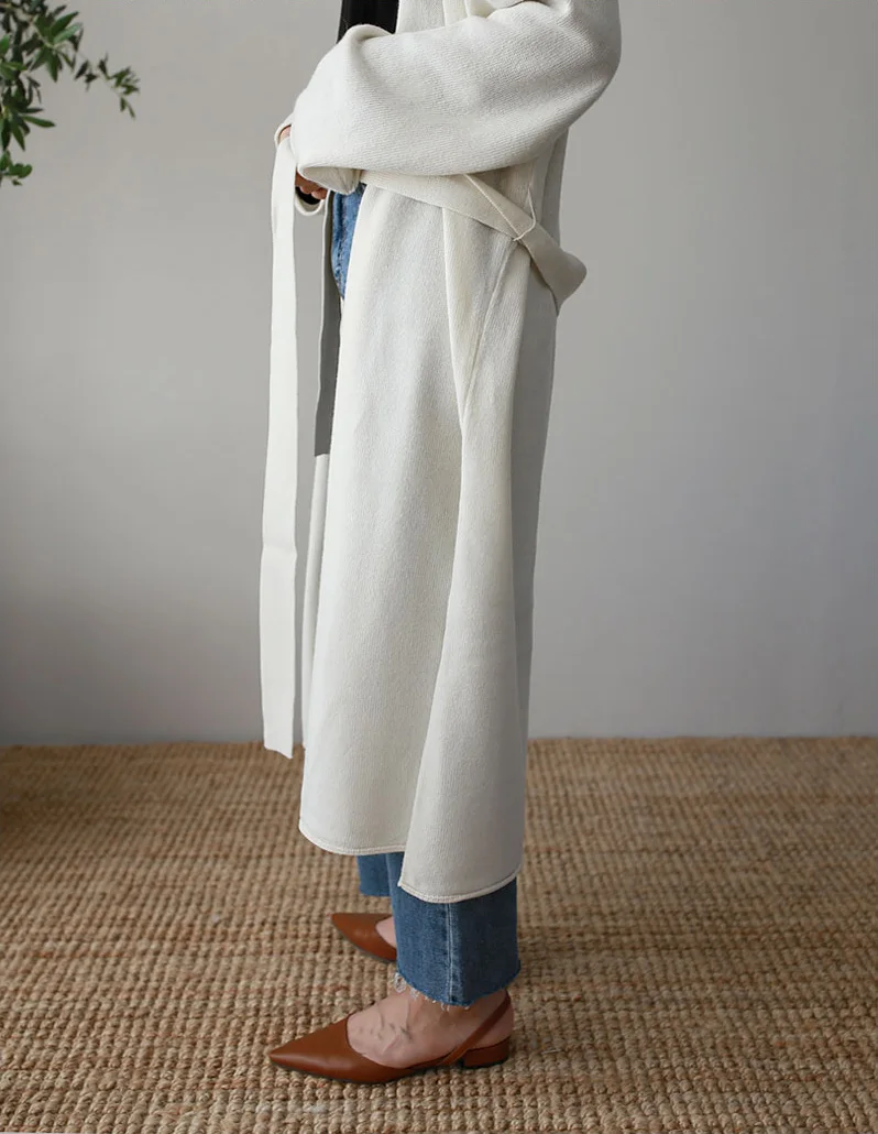Ladies Loose Cardigan Sweater 2018 Winter Women Solid Knitted Long Kimono Split Overcoat Soft With Belt Outwear |