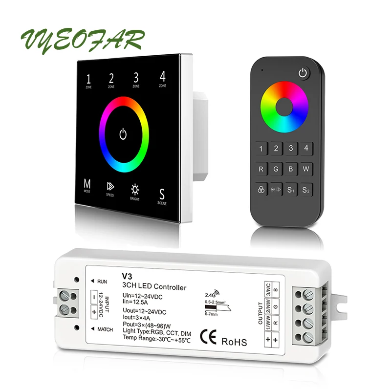 Фото Светодиодная RGB лента управления ler 2,4 ГГц 220 В настенная сенсорная панель T13;4A 3-канальный приемник RT9 RF беспроводной пульт дистанционного упр... №1