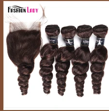 Модные женские предварительно цветные 3 пучка с кружевной застежкой 2# натуральный коричневый цвет перуанские прямые волосы с закрытием не реми волосы