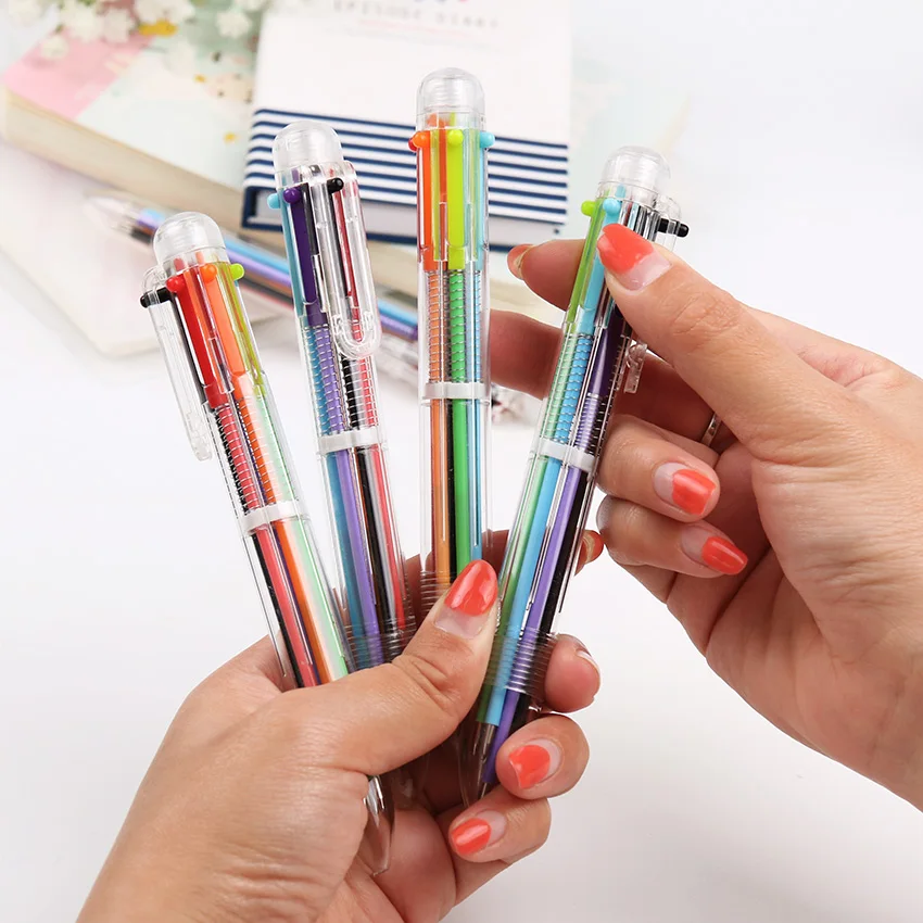 

DIY Creative New Writing Colorful Multi Color Ballpoint Pens Cute 6in1 Colors Office School Stationery Promotion Gift 1PC