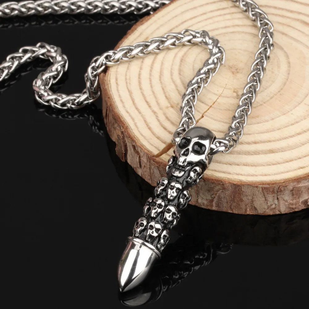 Ожерелье Нержавеющей Стали 316L Скелет Pattern Пуля Форма Подвеска Titanium Звено Цепи