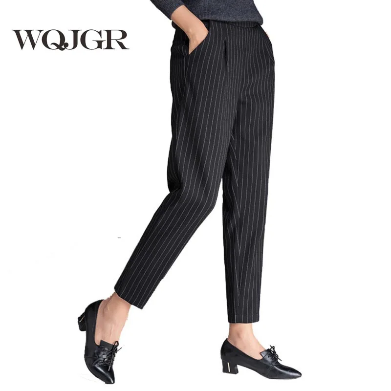 WQJGR осенние и зимние широкие брюки с девятью частями женские для отдыха в полоску