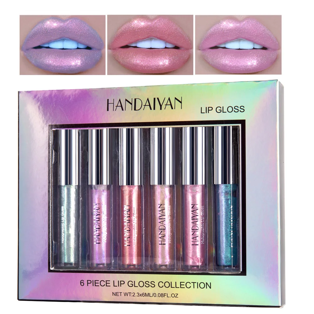 6PCS/SET HANDAIYAN Liquid Lipgloss Kit Glitter Lipstick Sexy Lipsticks Shimmer Lip Gloss Sparkly Set Makeup | Красота и здоровье