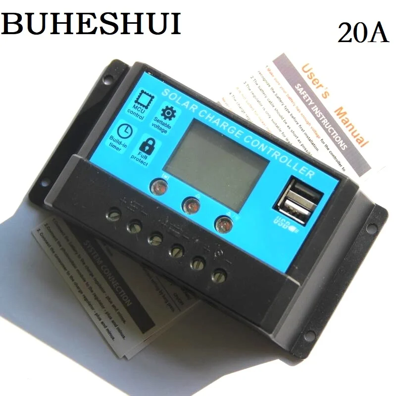 Контроллер солнечной панели BUHESHUI 20 А 12 В/24 В с двойным USB портом|Солнечные