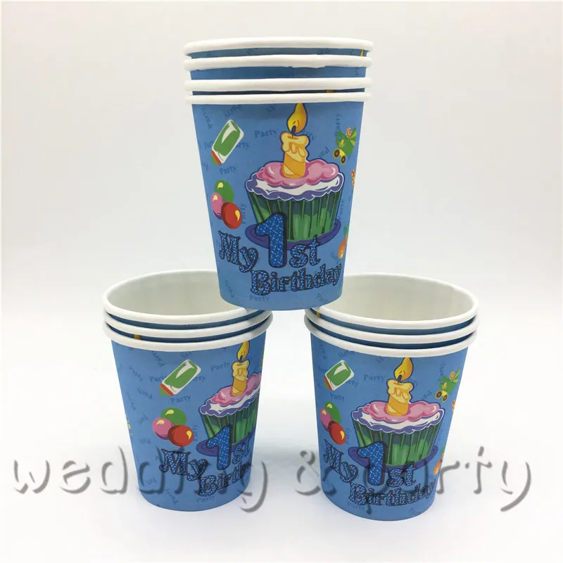 60 шт./лот синий мой первый день рождения детские бумажные тарелки и стаканы