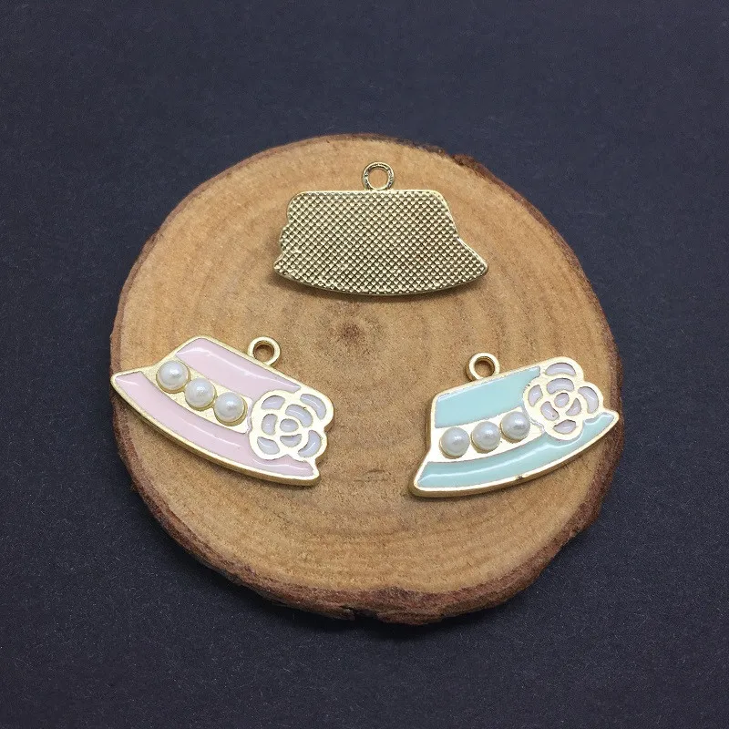 5pcs/lot Enamel Flower Hat Shape Charms Alloy Metal Imitation Pearl Pendants for Jewelry Makings DIY Necklace Bracelet | Украшения и